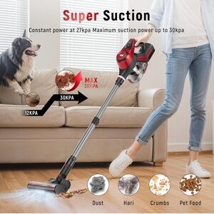 Curvymoon Vacuum Cleaners for Home, 30Kpa Cordless Stick Vacuum, Free-Standing